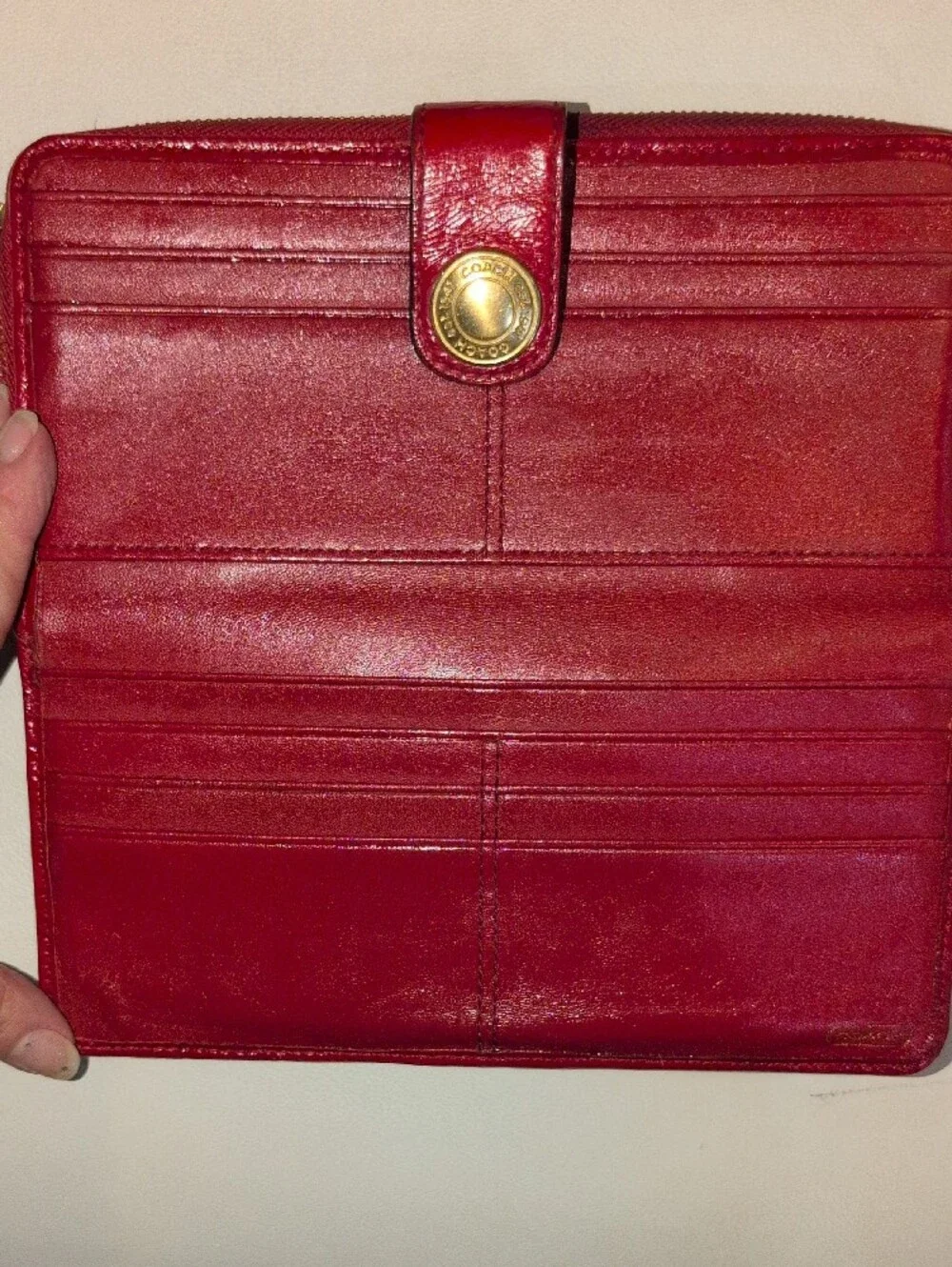 Coach Legacy Signature Monogram Red Stripe Slim Bifold Wallet- Vintage